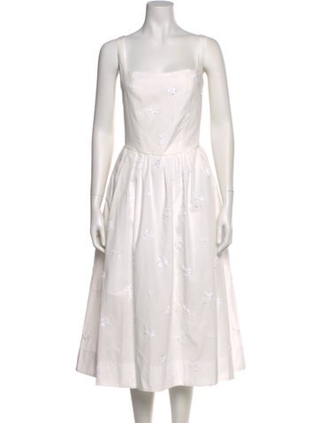 Pre-owned Maje Square Neckline Midi Length Dress W/ Tags In White