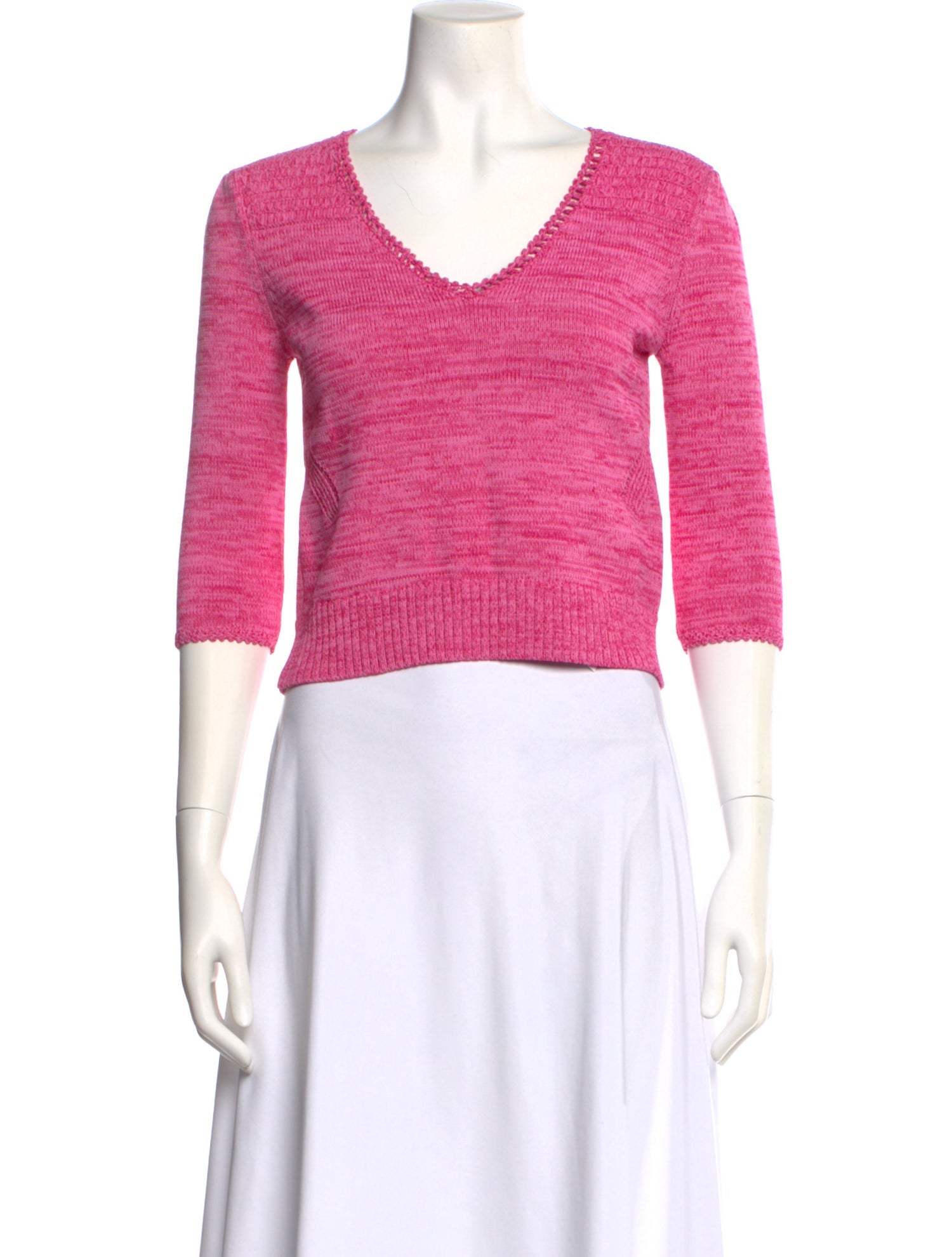 Maje V-Neck Three-Quarter Sleeve Crop Top