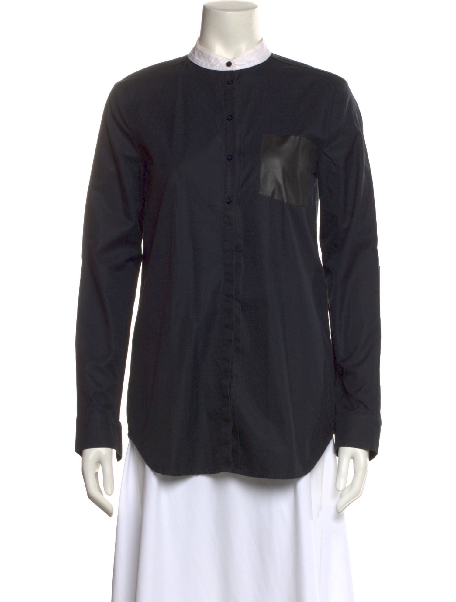 Maje Crew Neck Long Sleeve Button-Up Top