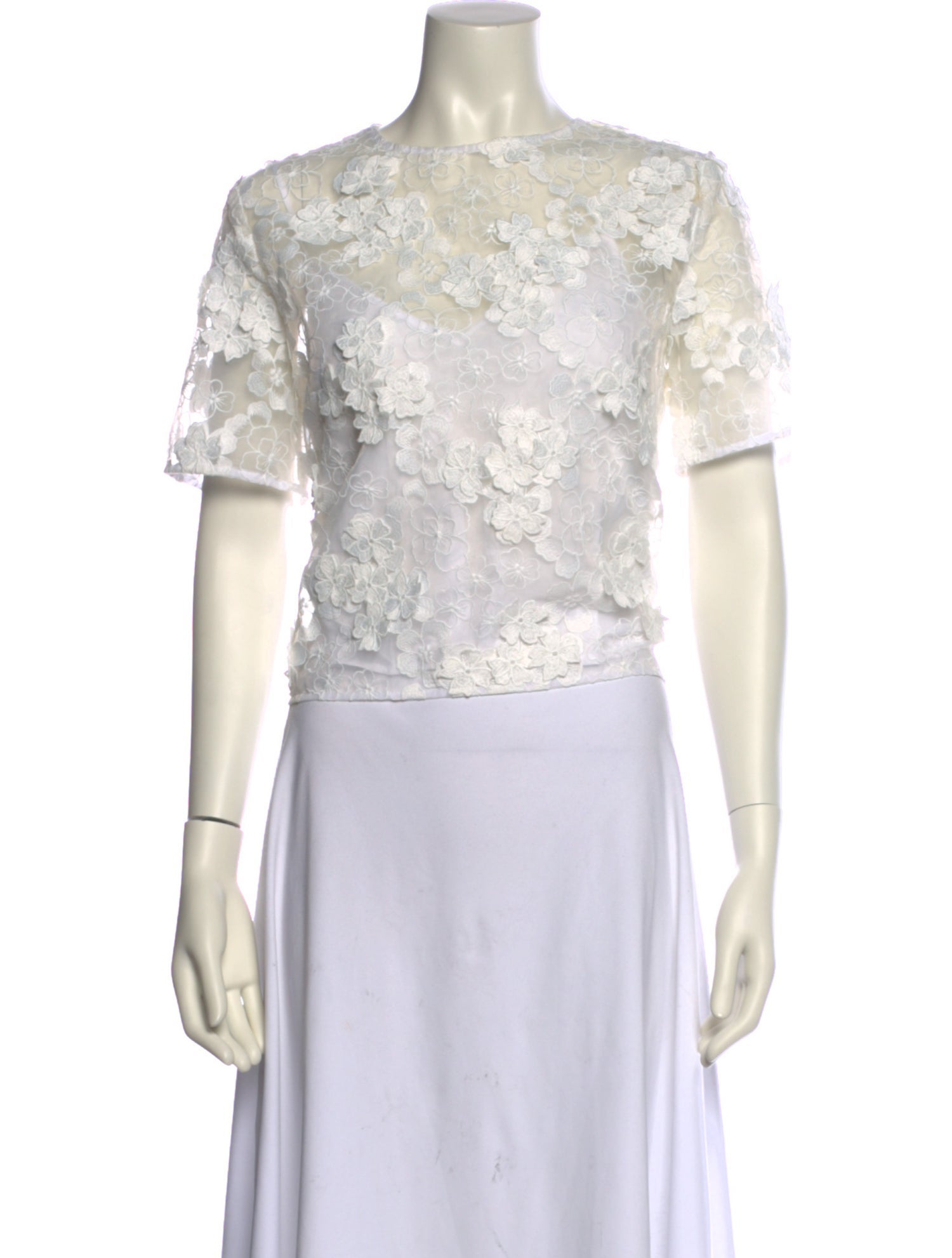 Maje Lace Pattern Bateau Neckline Crop Top