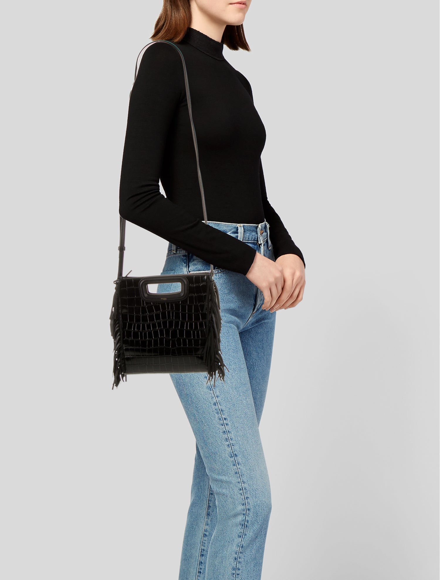 Maje Embossed Leather Top Handle Bag