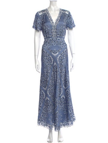 Pre-owned Maje Paisley Print Long Dress In Blue