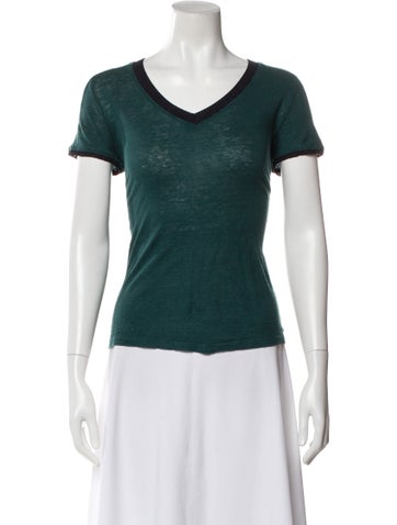 Pre-owned Maje V-neck Short Sleeve T-shirt In Green