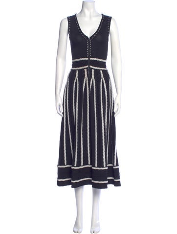 Pre-owned Maje Striped Long Dress In Blue