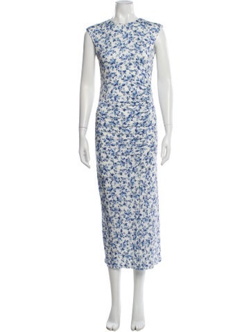 Pre-owned Maje Floral Print Midi Length Dress W/ Tags In Blue