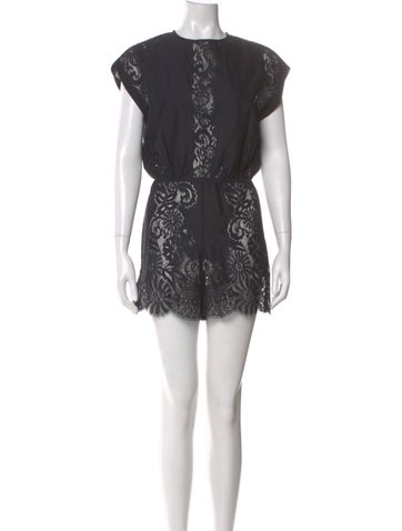 Pre-owned Maje Lace Pattern Crew Neck Romper In Gray