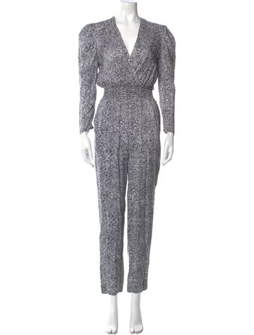 Pre-owned Maje Printed V-neck Jumpsuit In Black