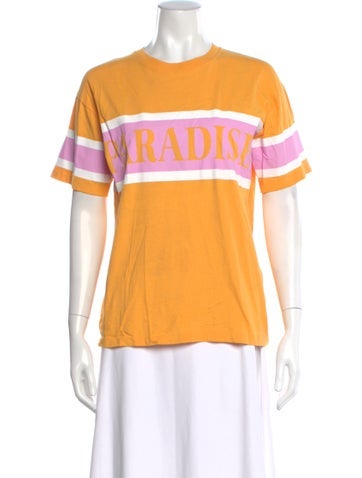 Pre-owned Maje Graphic Print Crew Neck T-shirt In Yellow