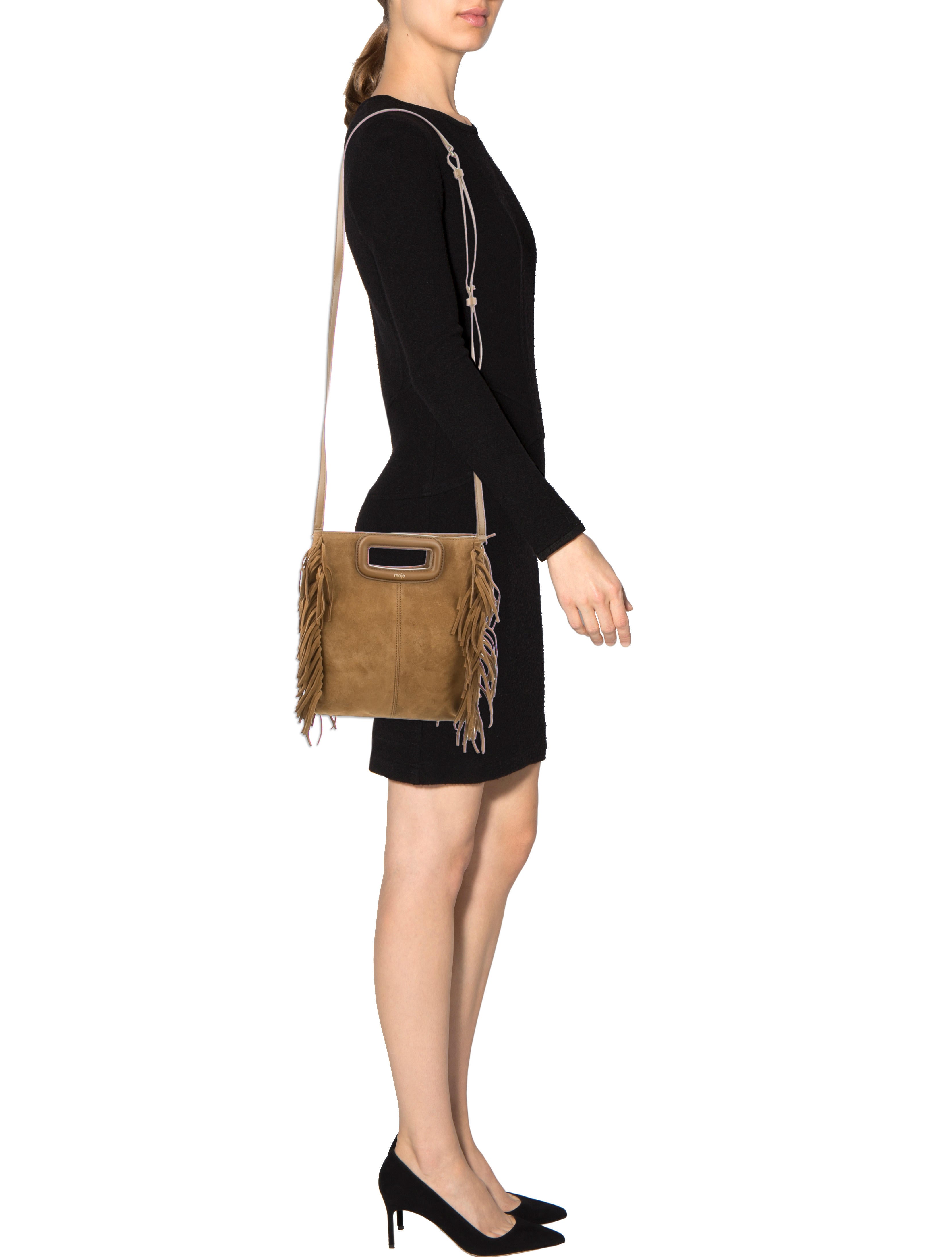 Maje FringeAccented Suede Satchel Brown Satchels, Handbags