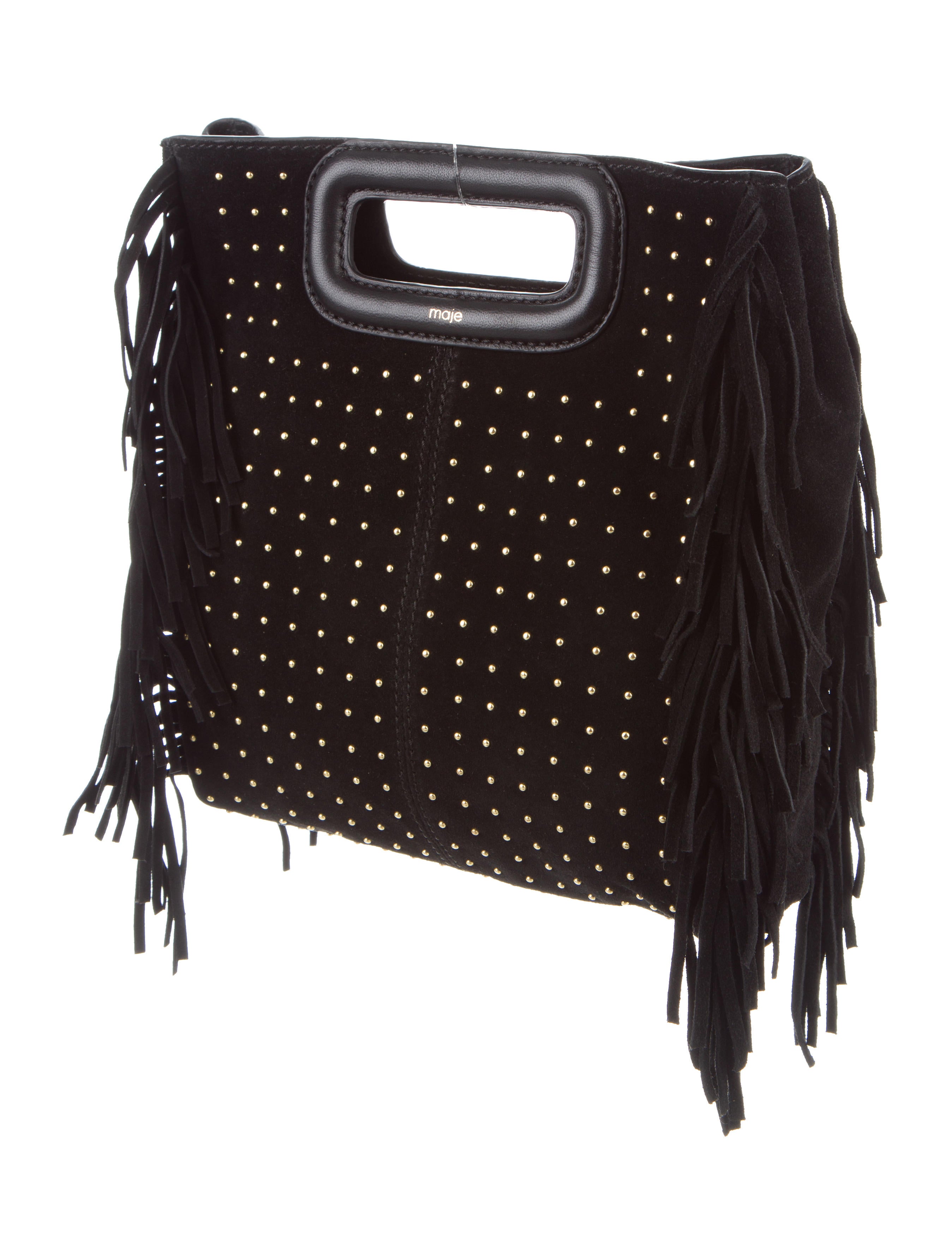 Maje Fringe & Studded Suede Satchel Handbags W2M26601 The RealReal