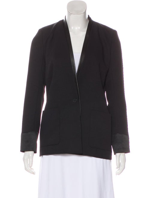 Maje Leather-Trimmed Collarless Blazer Black