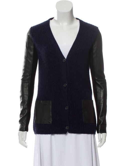 Leather-Trimmed Ornella Cardigan Navy