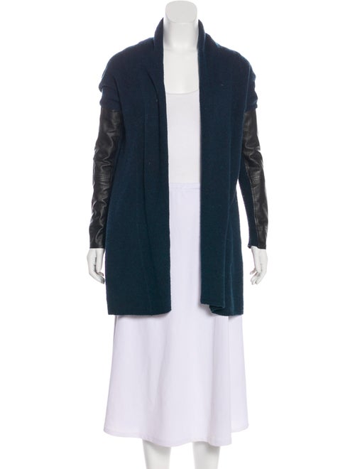 Maje Leather-Trimmed Knit Cardigan Blue