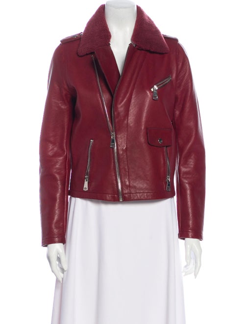 Maje Leather Biker Jacket Red