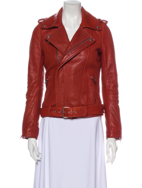 Maje Lamb Leather Biker Jacket Red