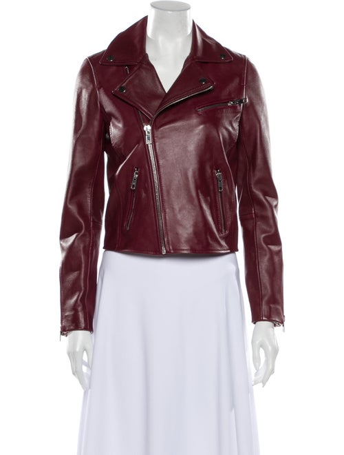 Maje Lamb Leather Biker Jacket Red