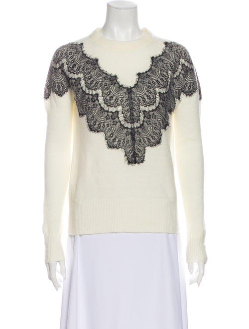 Maje Lace Pattern Crew Neck Sweater White