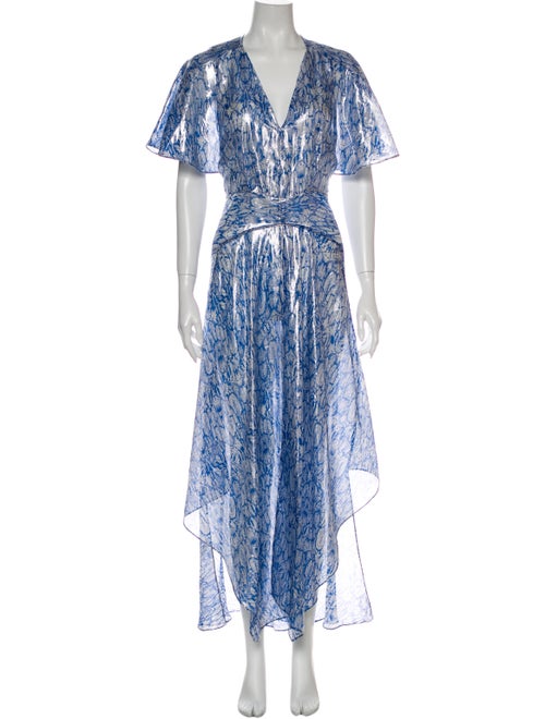 Maje Floral Print Long Dress Blue