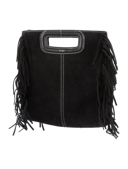 Maje Suede Mini M Fringe Bag Black