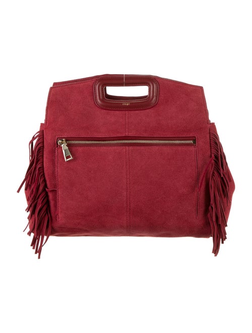 Maje Suede Fringe-Trim Shoulder Bag Red