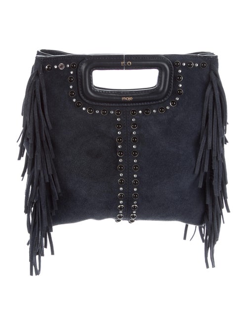 Maje Fringe-Accented Suede Bag Blue