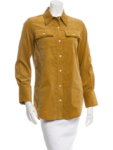 Trademark Corduroy Fringe-Trimmed Button-Up w/ Tags