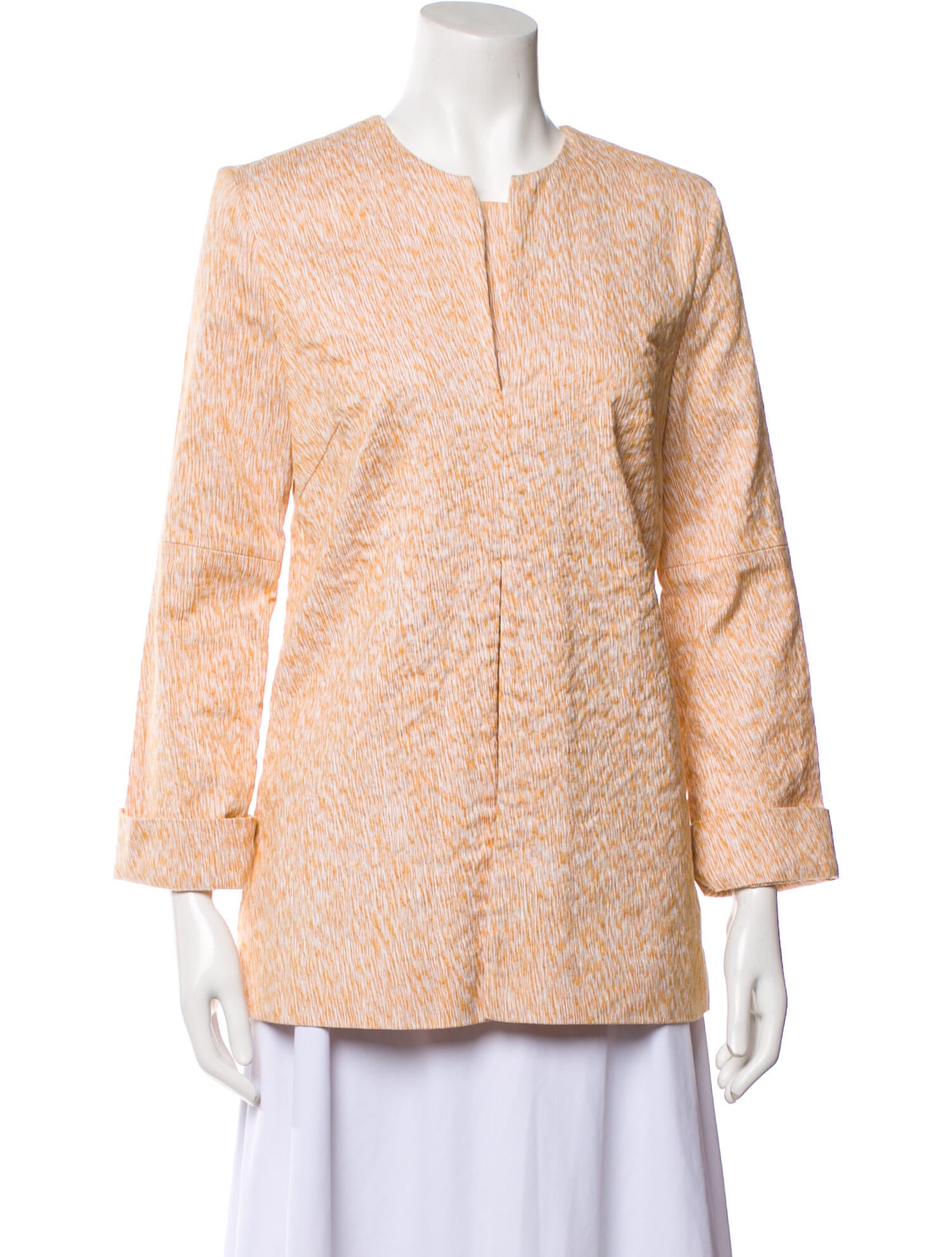 Trademark Printed Crew Neck Button-Up Top