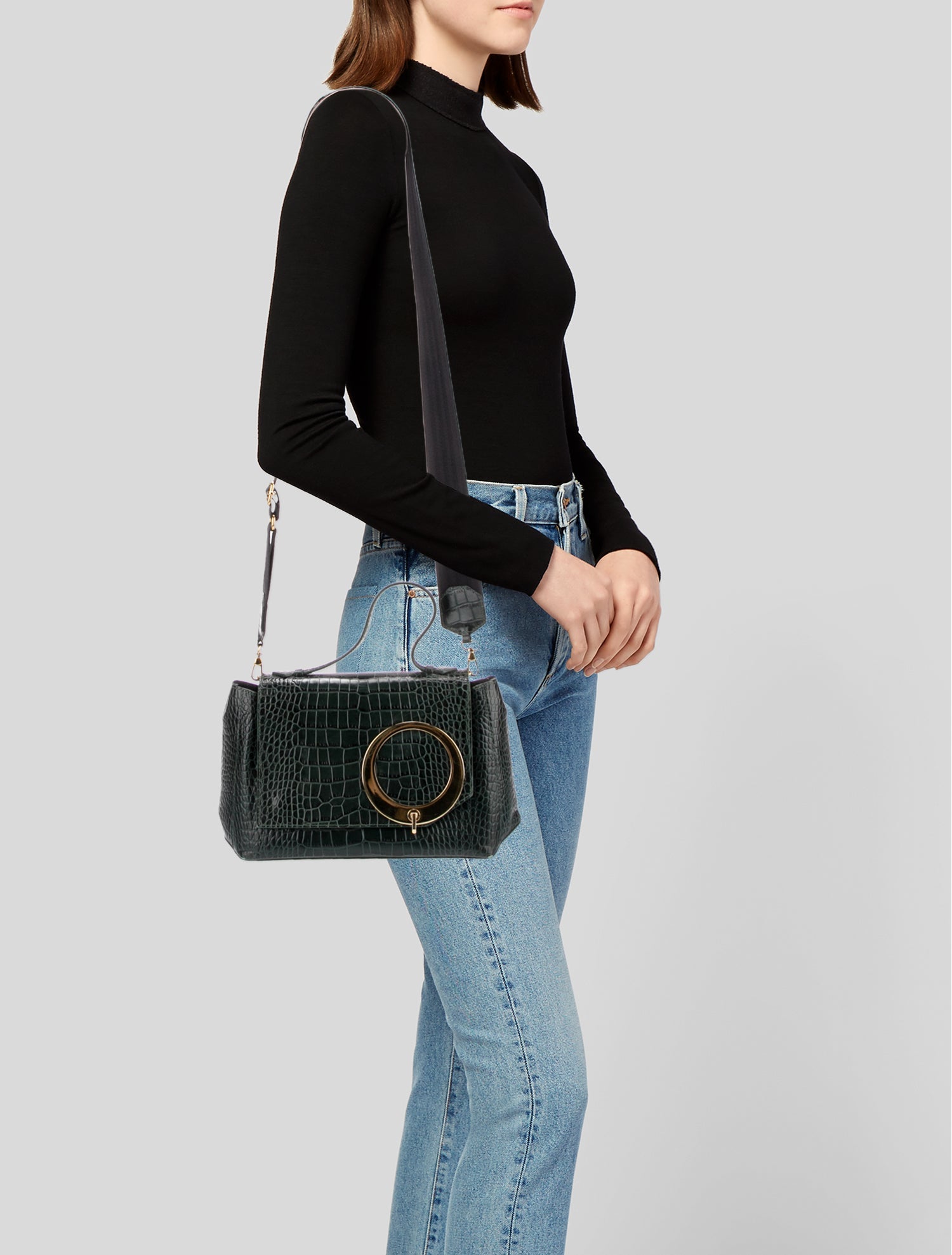 Trademark Embossed Leather Top Handle Bag