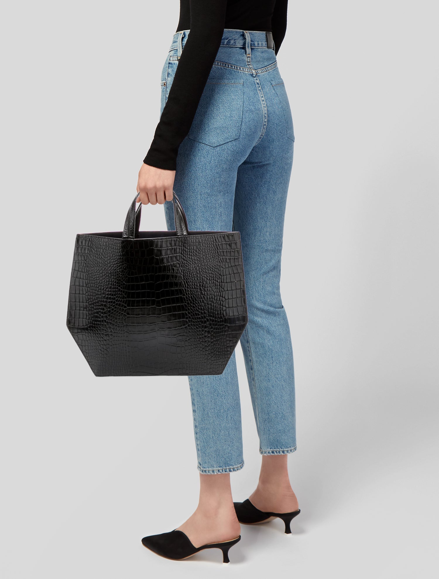 Trademark Embossed Leather Bucket Bag