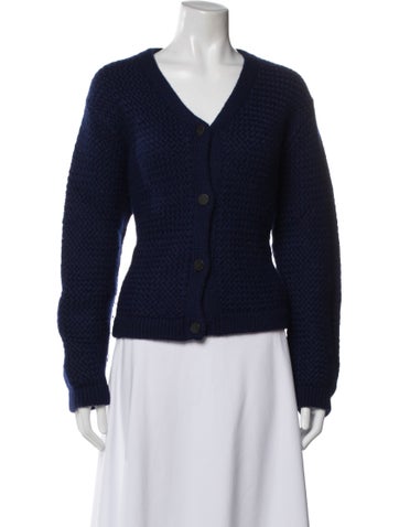 Pre-owned Trademark Baby Alpaca V-neck Sweater In Blue