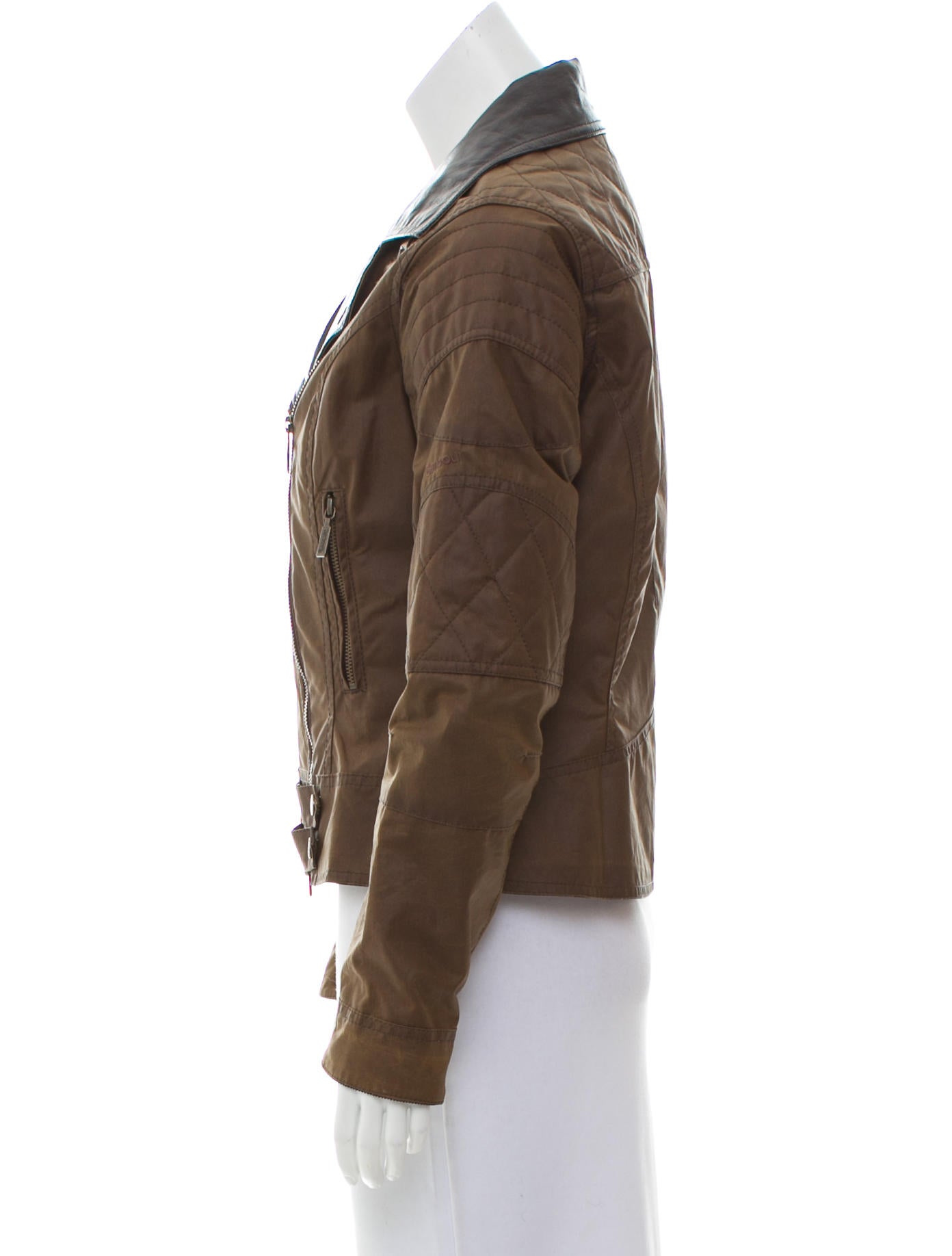 Barbour LeatherTrimmed Biker Jacket Brown Jackets, Clothing