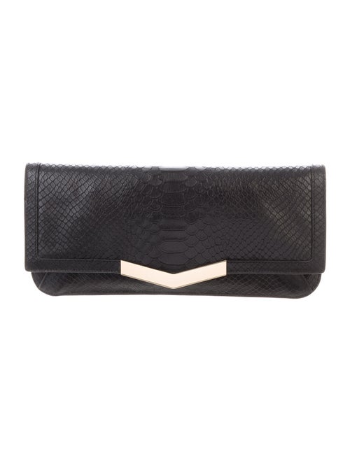Time's Arrow Embossed Leather Clutch Black