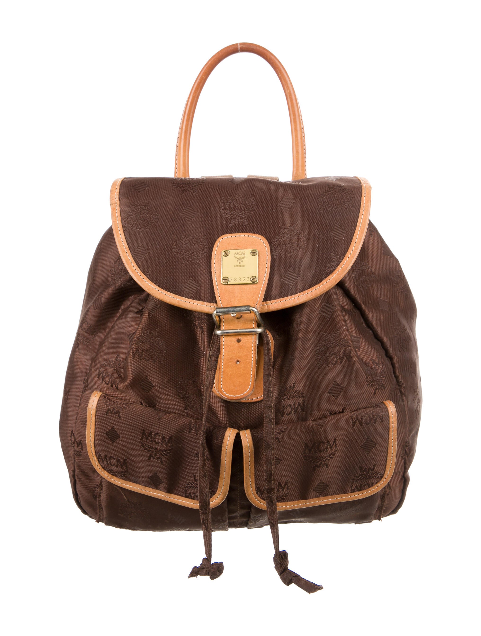 MCM Vintage Logo Jacquard Backpack Brown Backpacks, Handbags