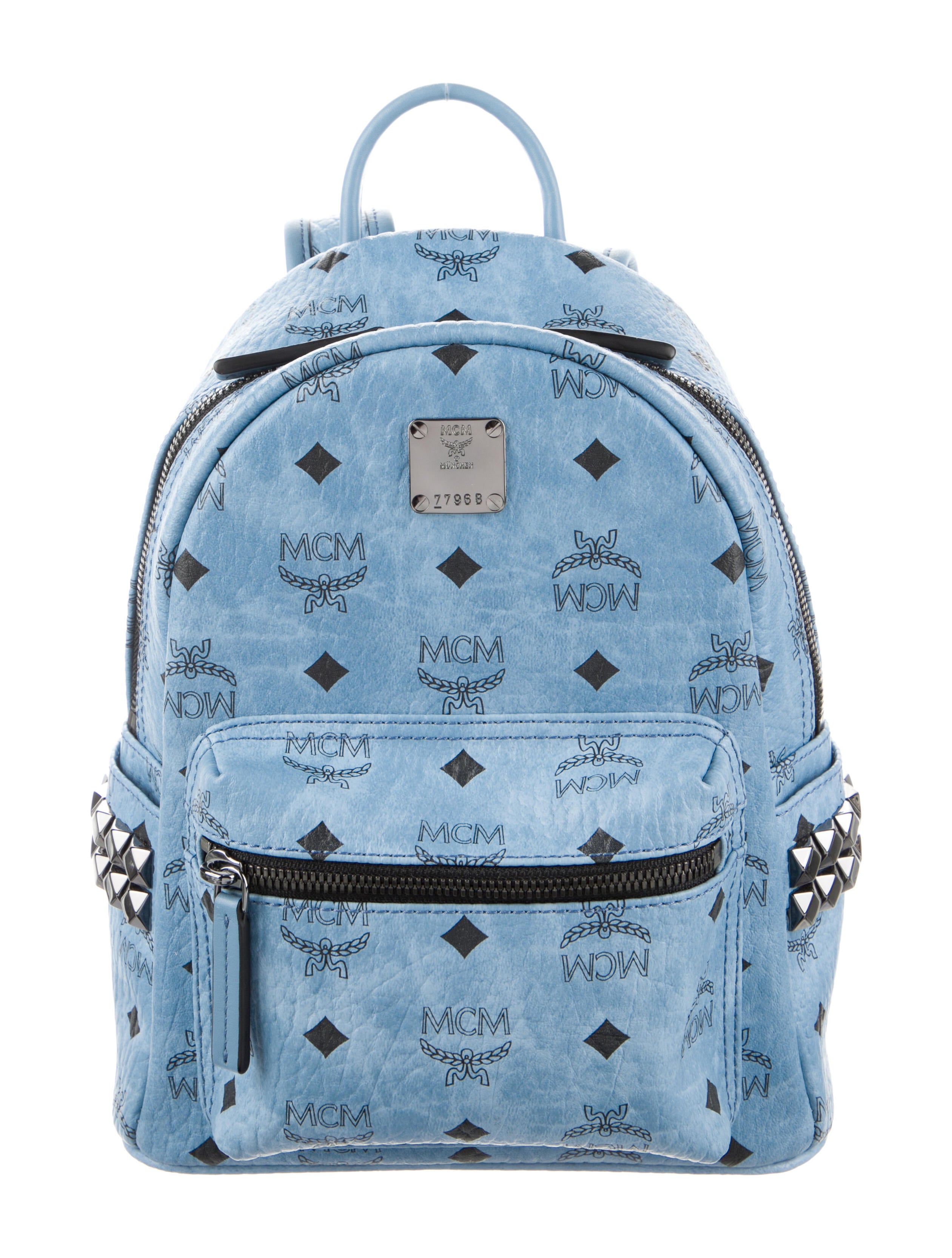 MCM Visetos Studded Backpack Blue Backpacks Handbags W3038685 The RealReal