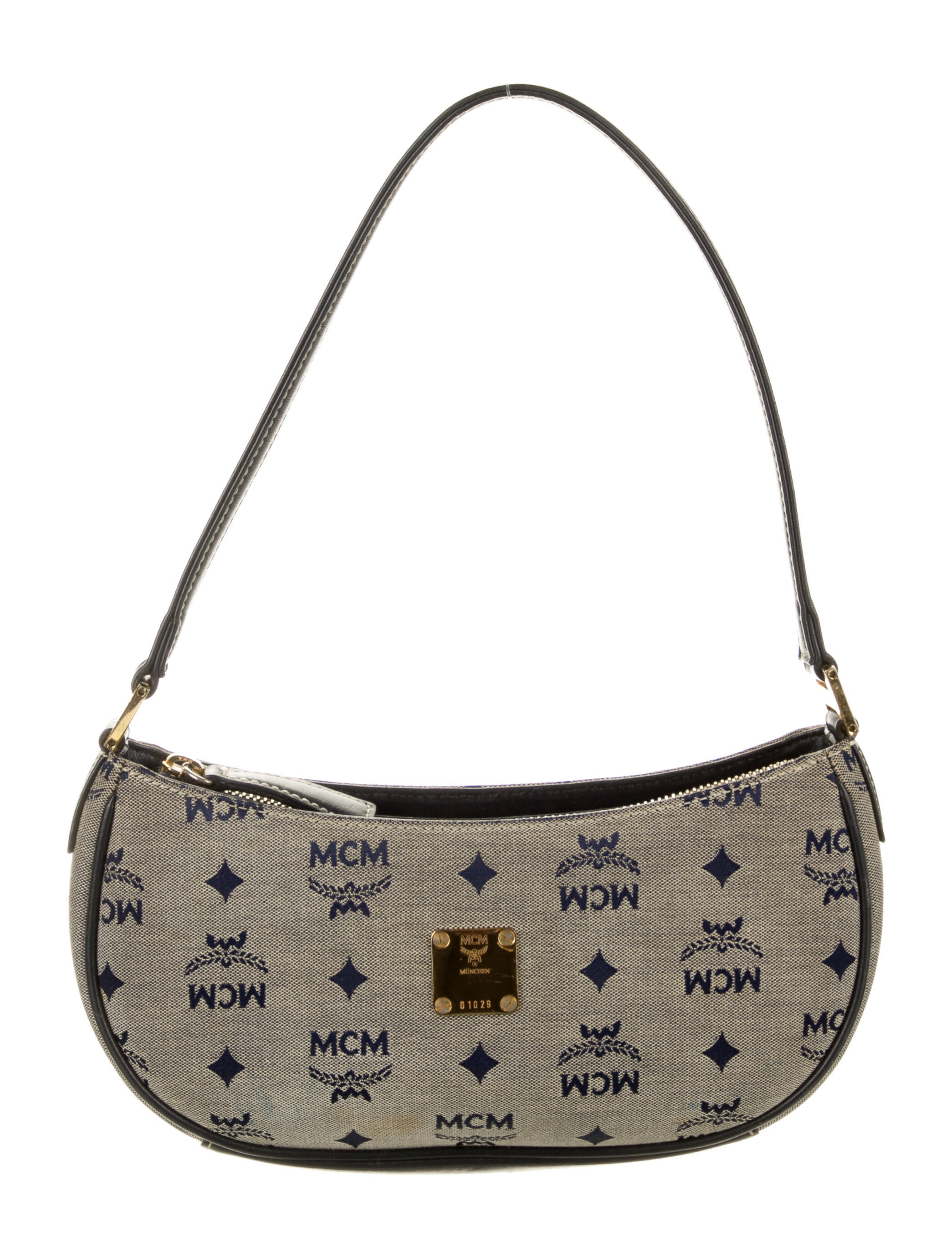 MCM Vintage Visetos Shoulder Bag Blue Shoulder Bags, Handbags