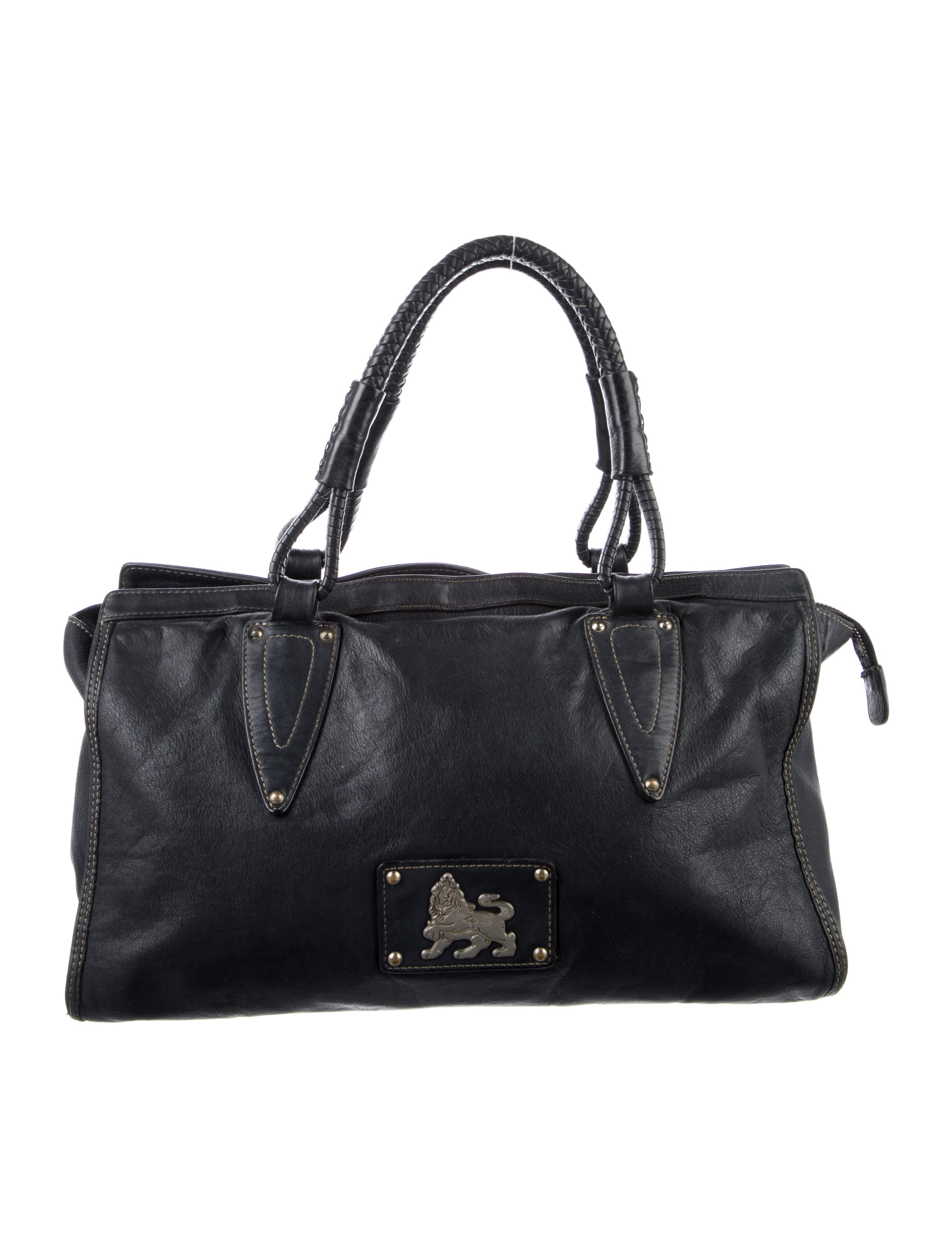 MCM Leather Munich Lion Handle Bag Black Handle Bags, Handbags