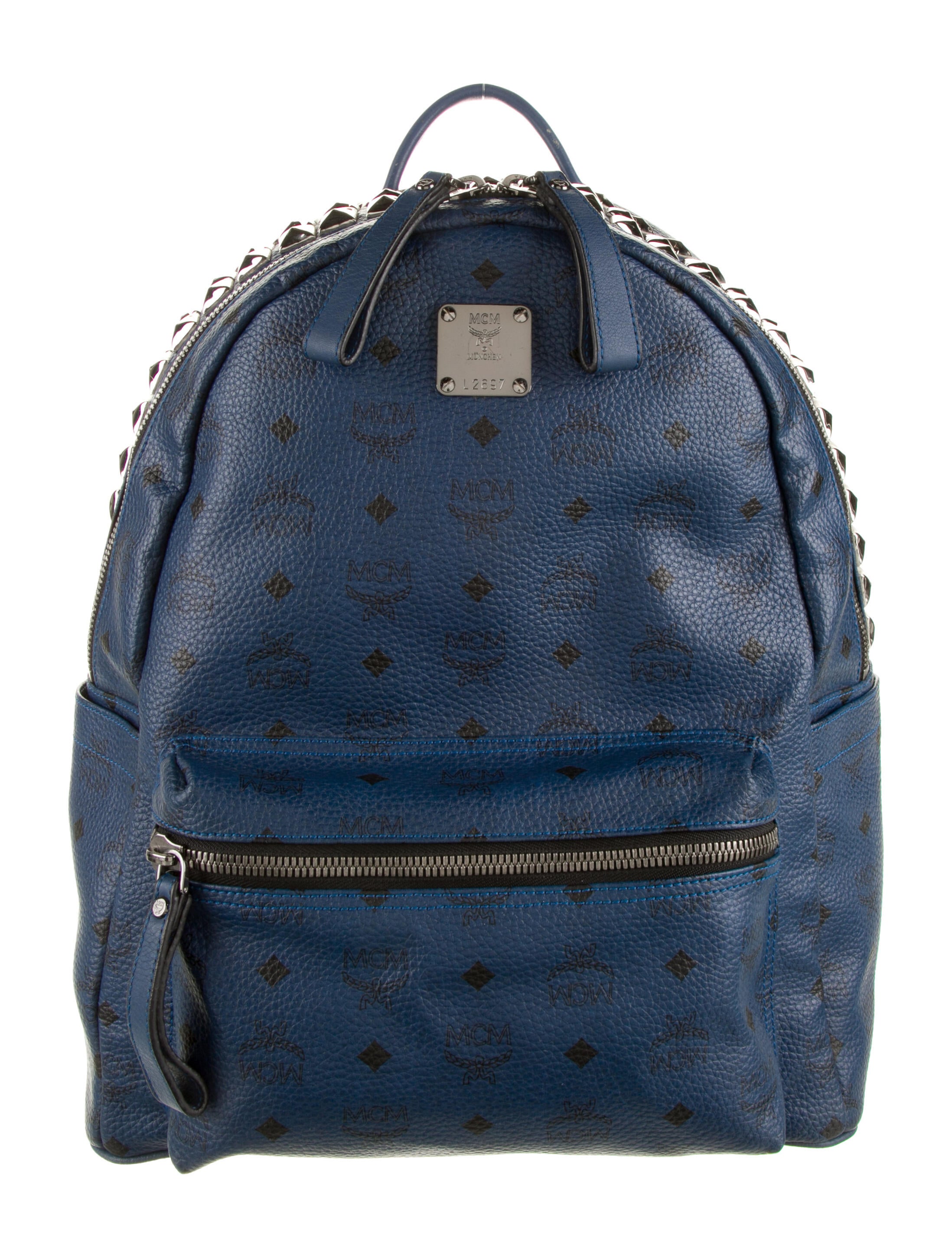 MCM Visetos Print Studded Backpack Blue Backpacks, Bags W3042276