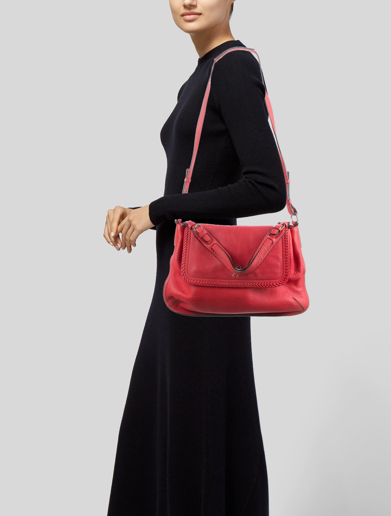 MCM Whipstitch Leather Shoulder Bag Red Shoulder Bags, Handbags