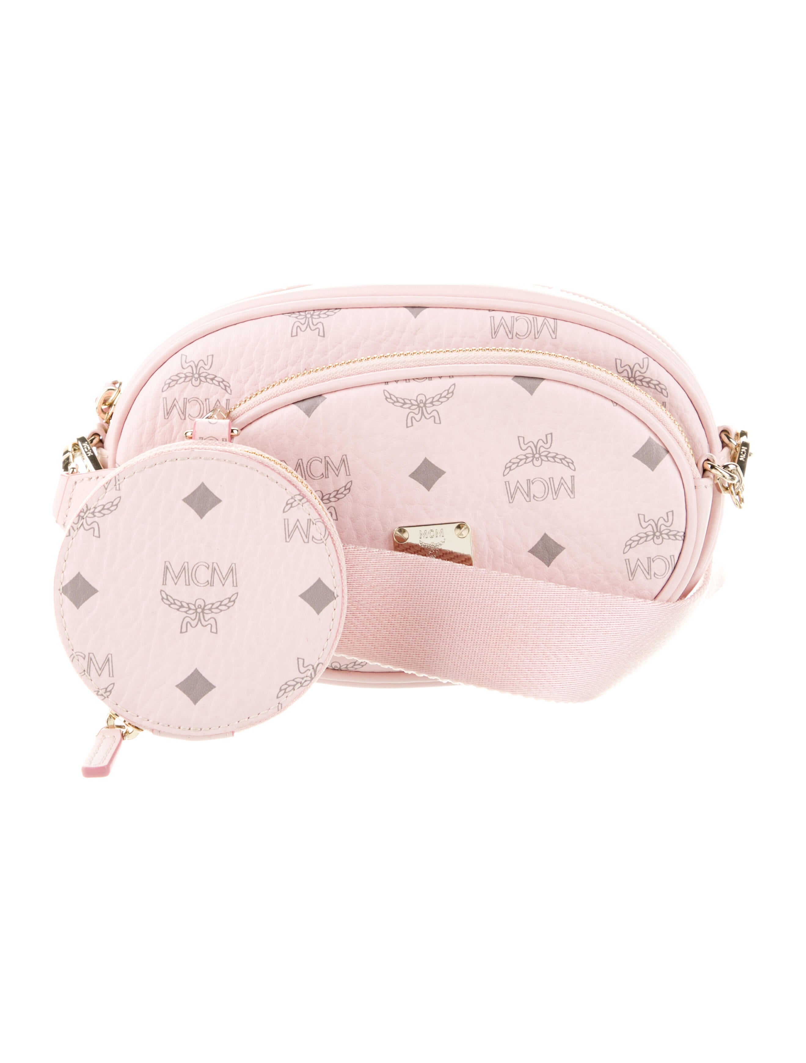MCM Visetos Leather Crossbody Bag Pink Crossbody Bags, Handbags