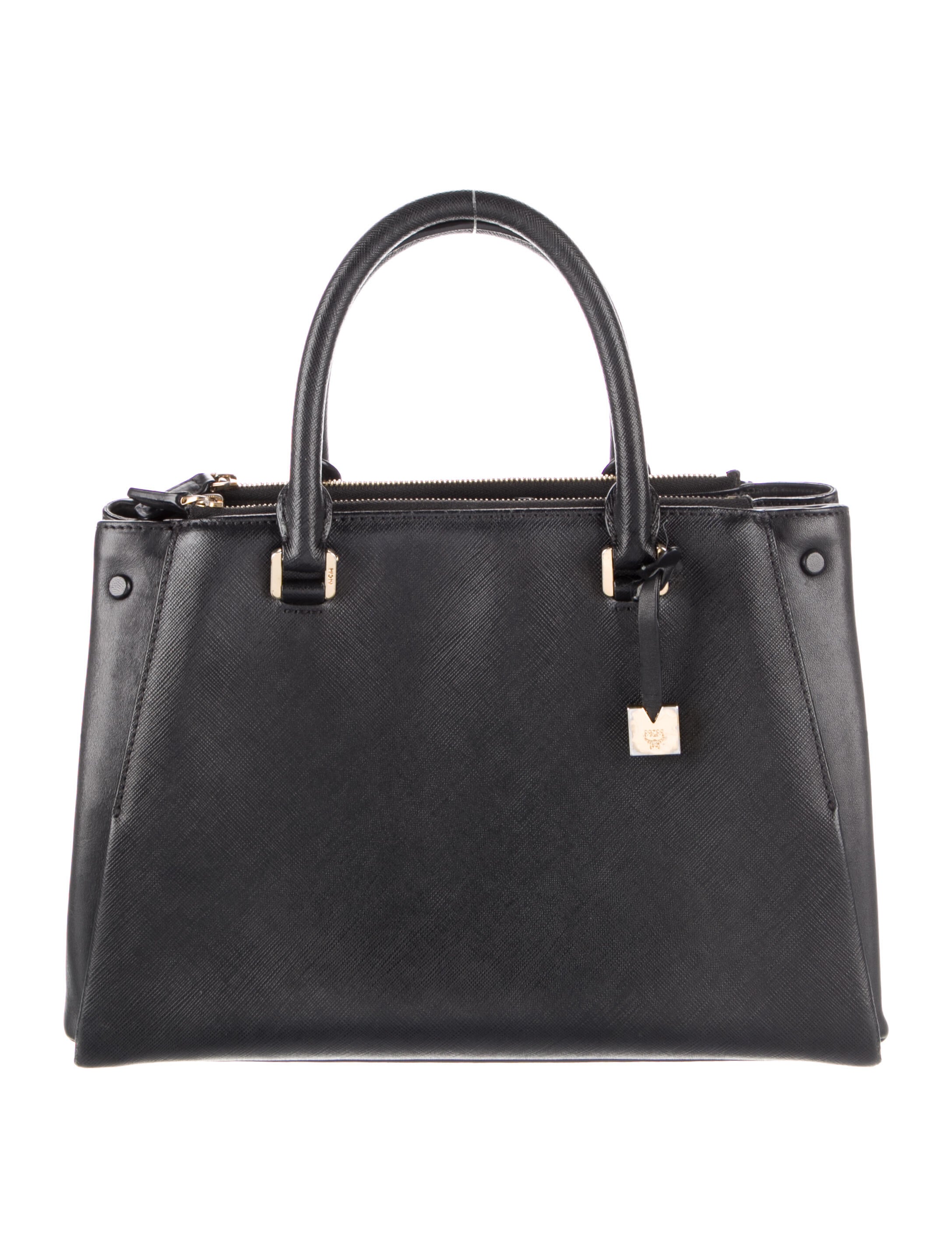 MCM Saffiano Leather Handle Bag Black Handle Bags, Handbags