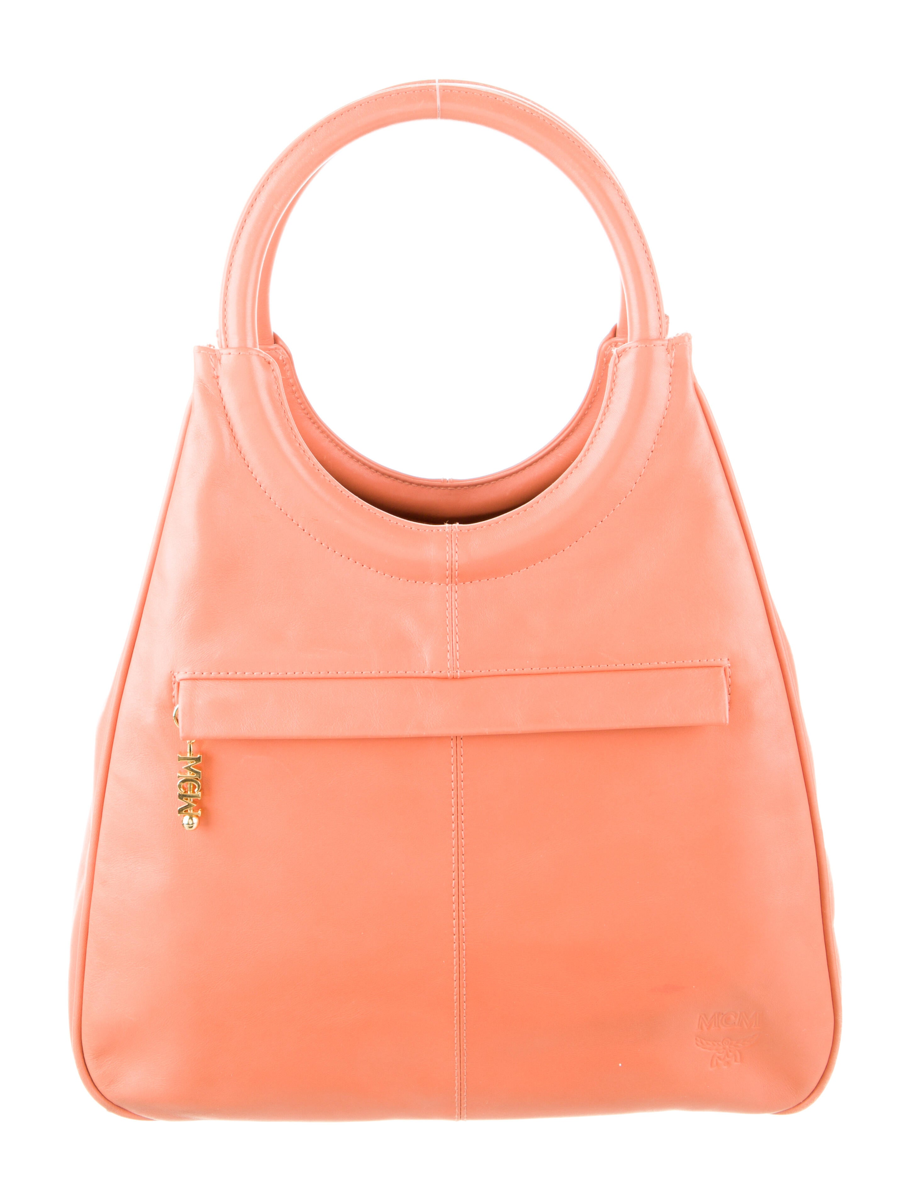 MCM Grained Leather Handle Bag Orange Handle Bags, Handbags
