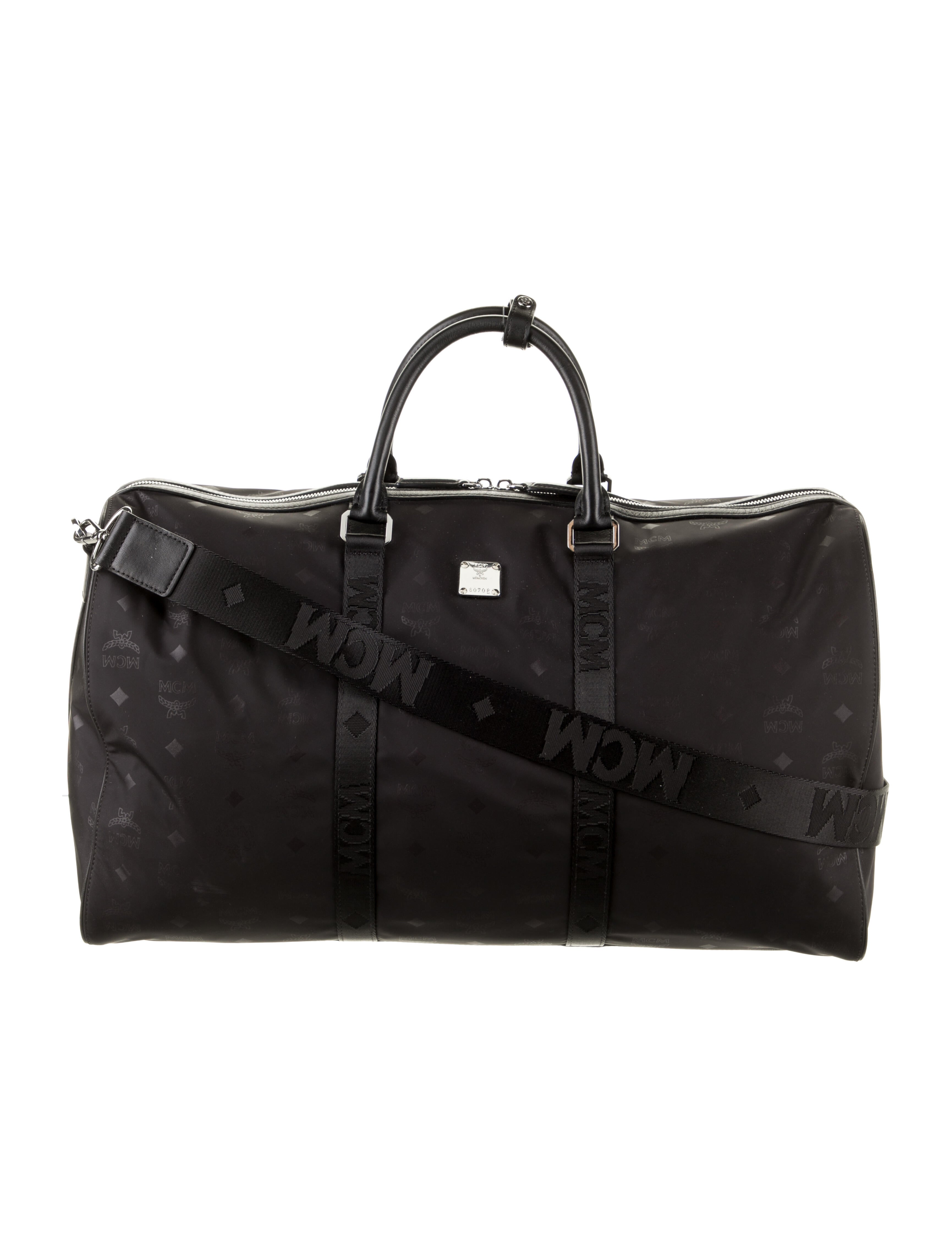 MCM Leather Trimmed Visetos Weekender Black Weekenders, Bags