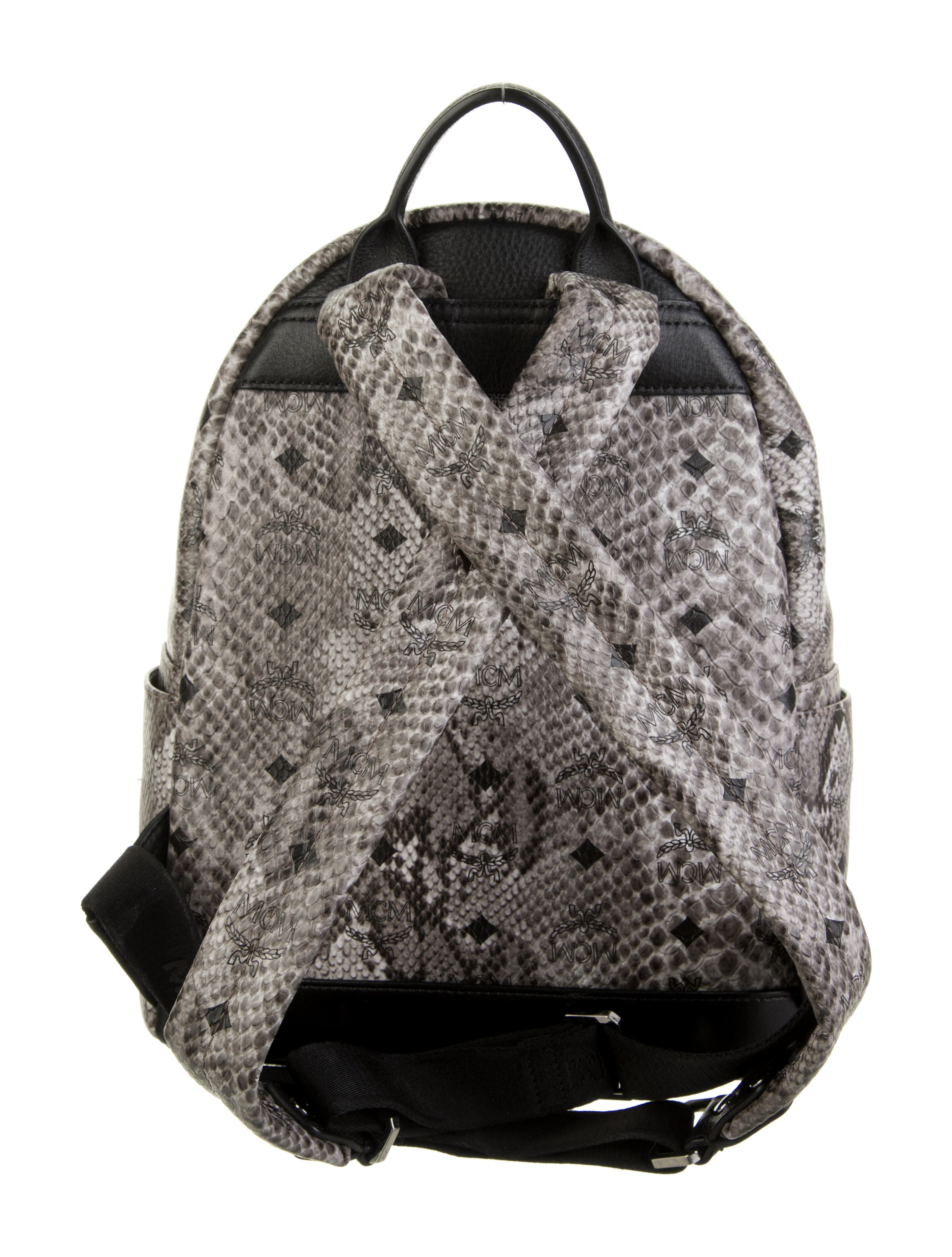 MCM Python Embossed Leather Backpack - Grey Backpacks, Handbags
