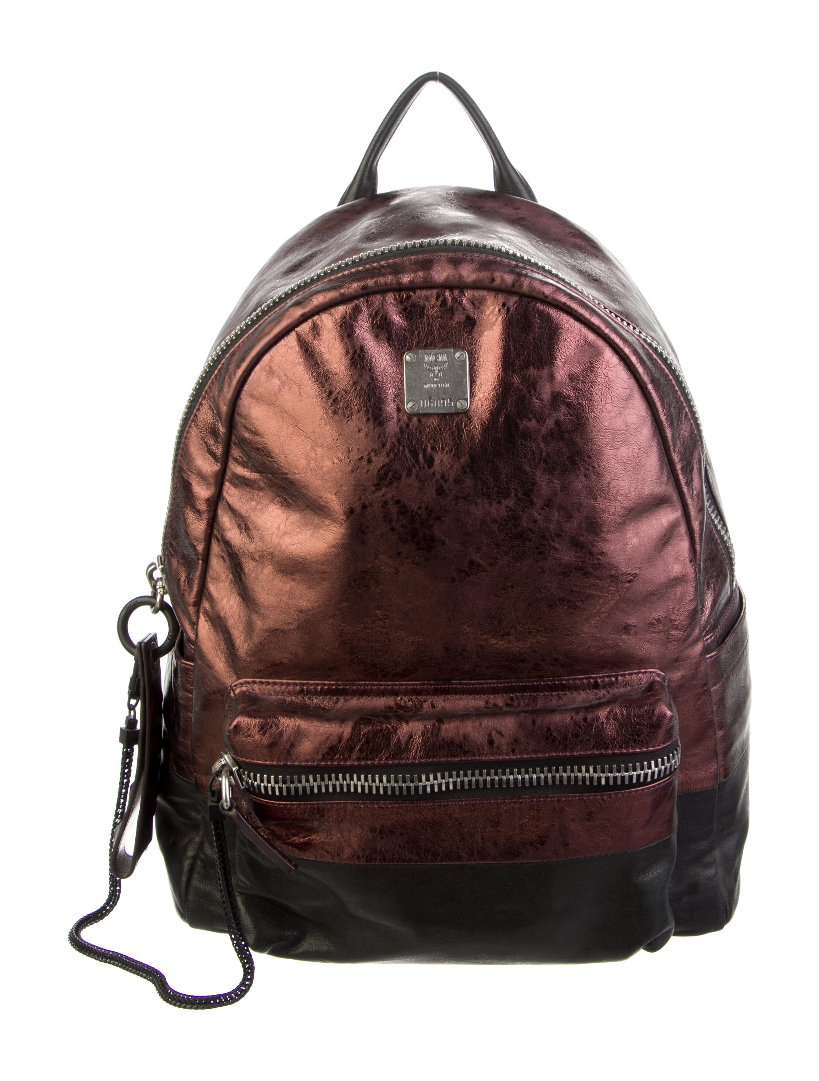 MCM Leather Metallic Backpack w/ Tags Burgundy Backpacks, Bags