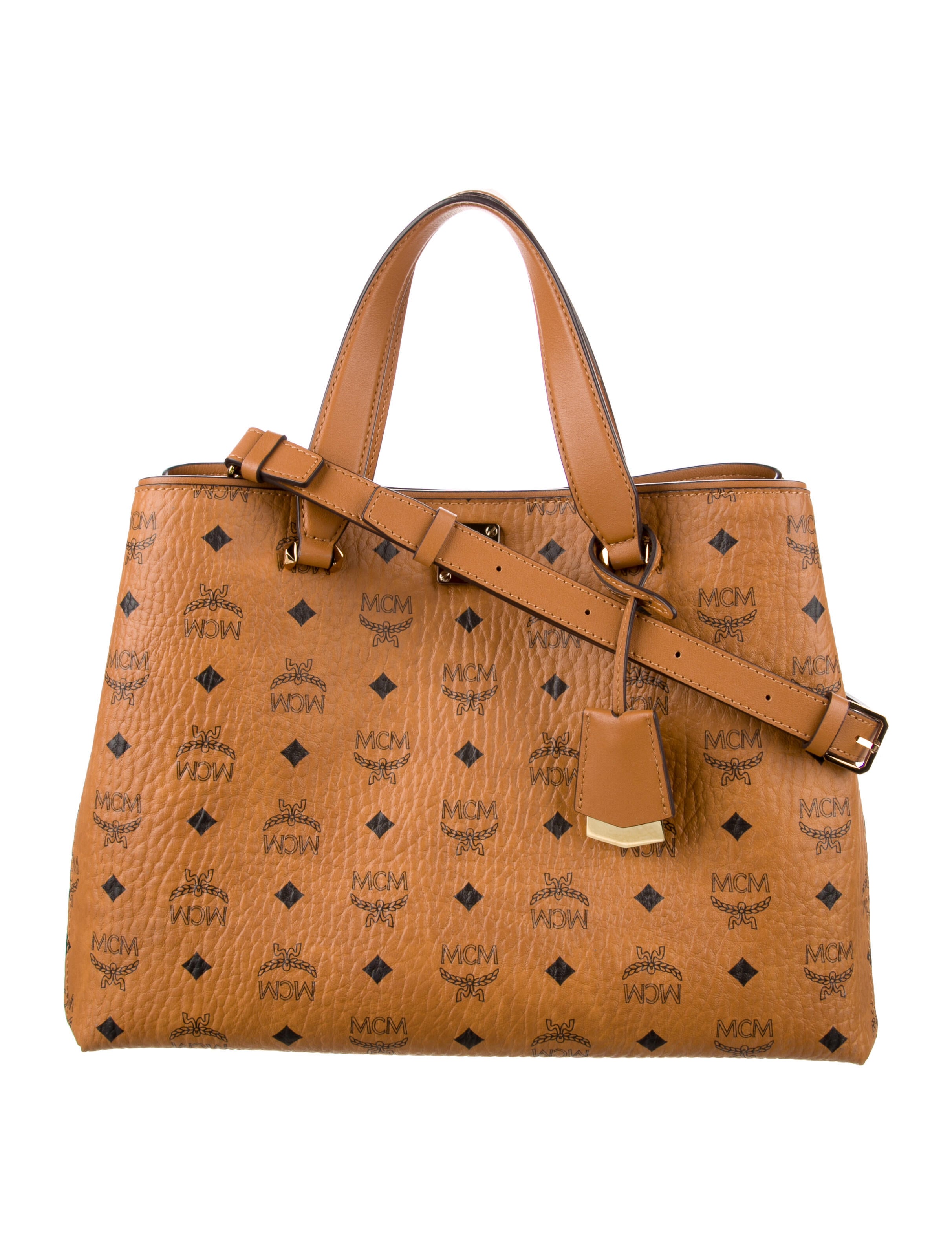 MCM Visetos Leather Handle Bag Brown Handle Bags, Handbags W3047210