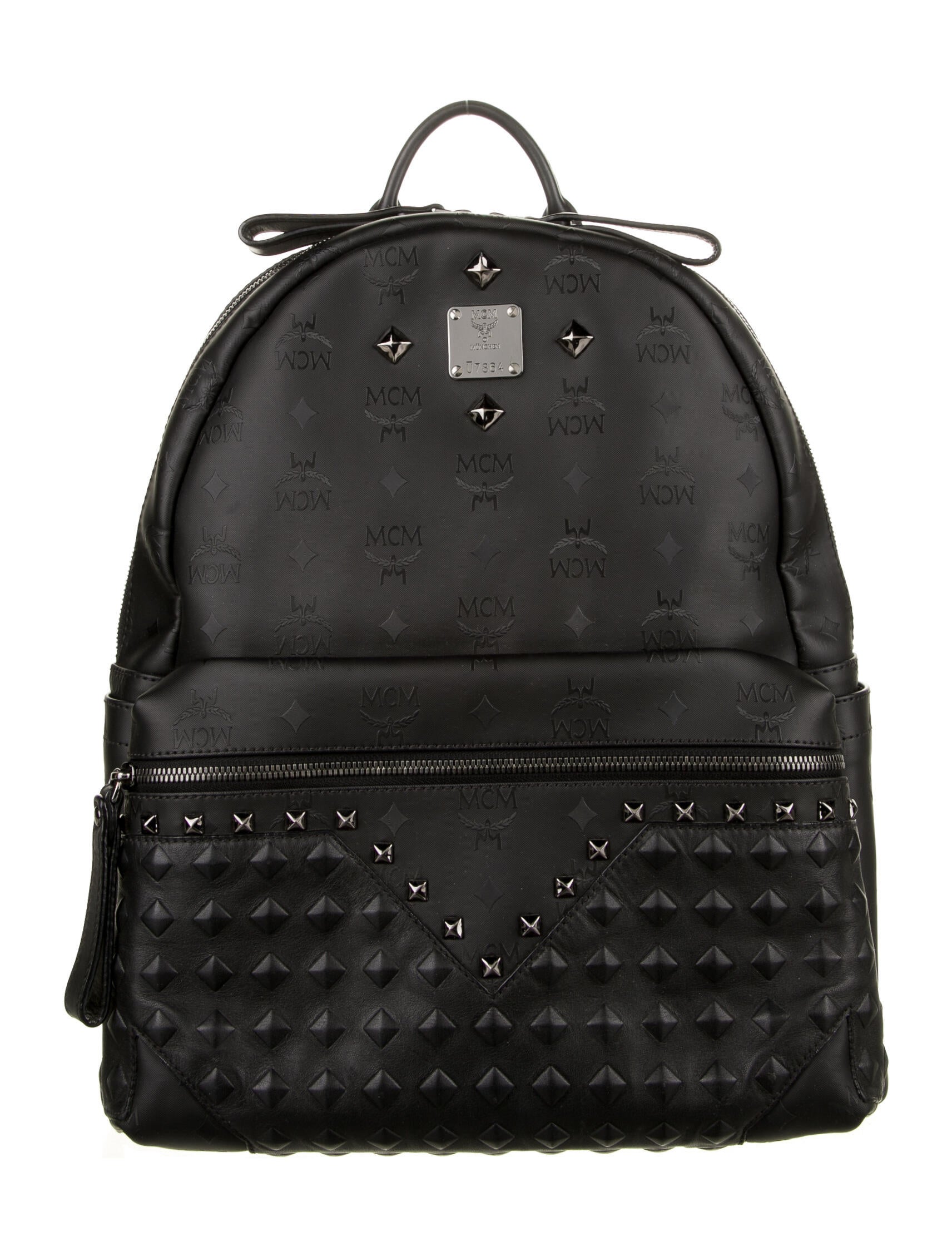 MCM PVC Monogram Studded Backpack - Black Backpacks, Handbags