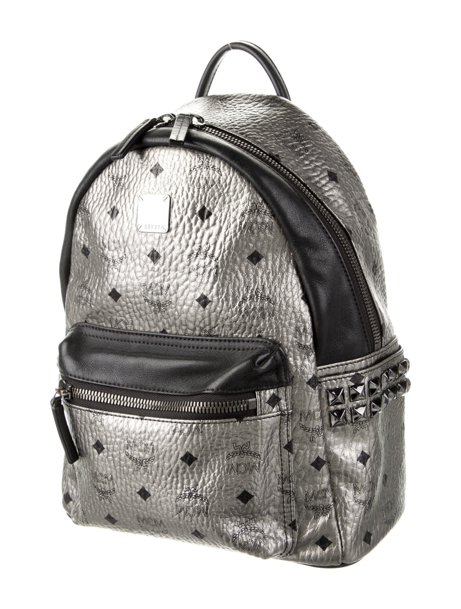 MCM Visetos Studded Backpack Grey Backpacks, Handbags W3048676