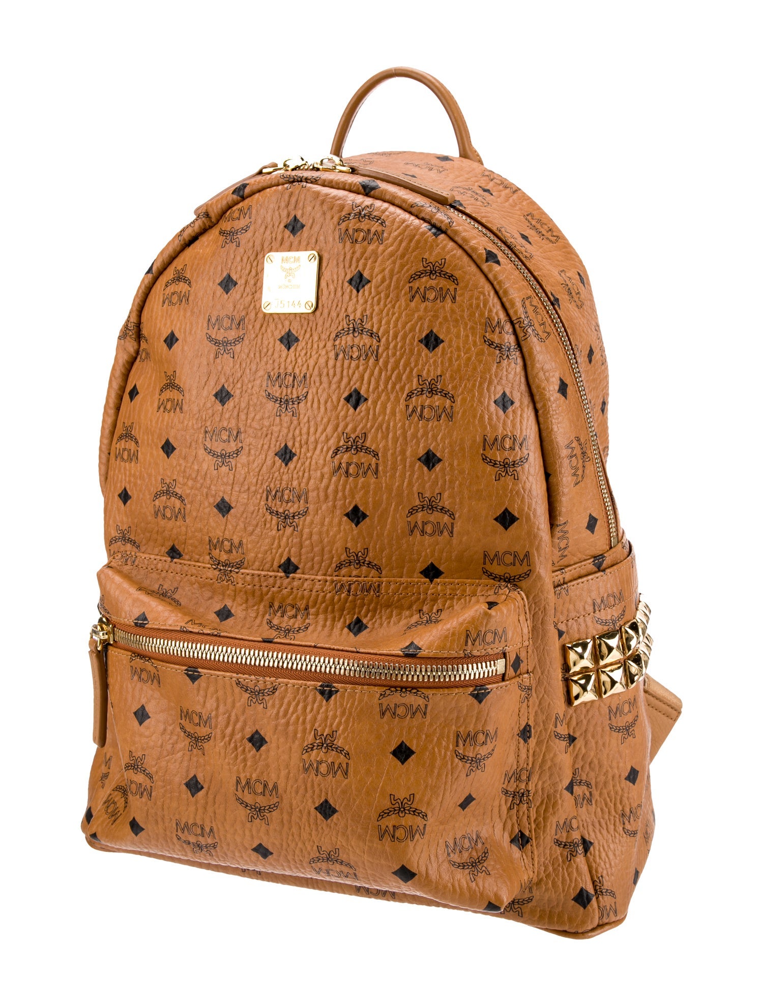 MCM Studded Visetos Stark Backpack Brown Backpacks, Handbags