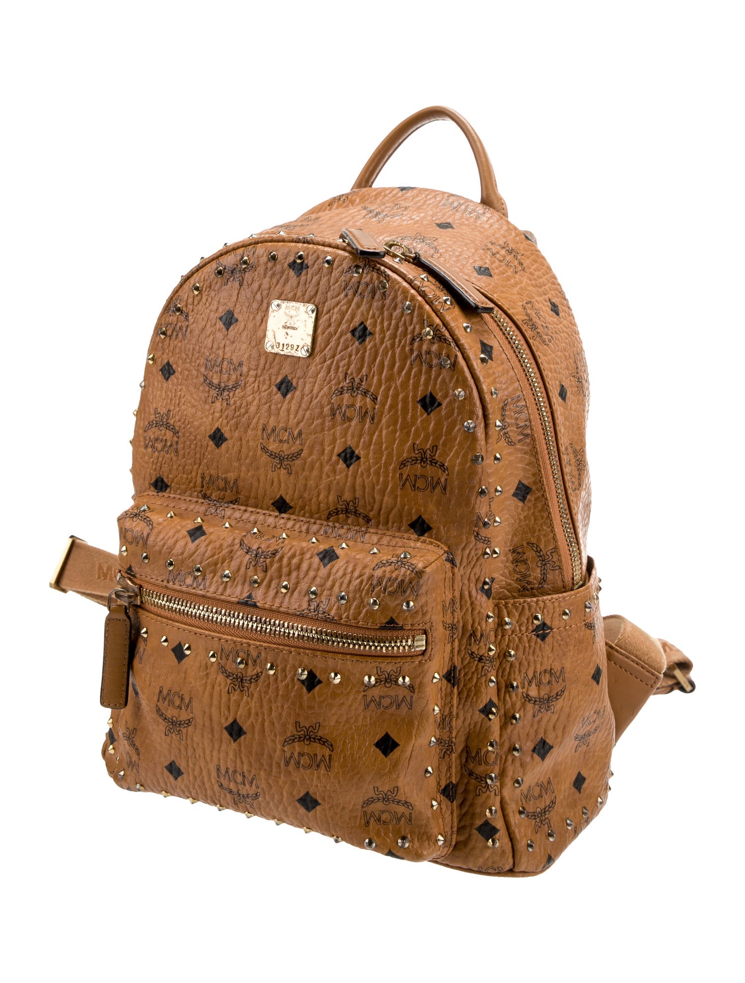 MCM Studded Visetos Stark Backpack Brown Backpacks, Handbags