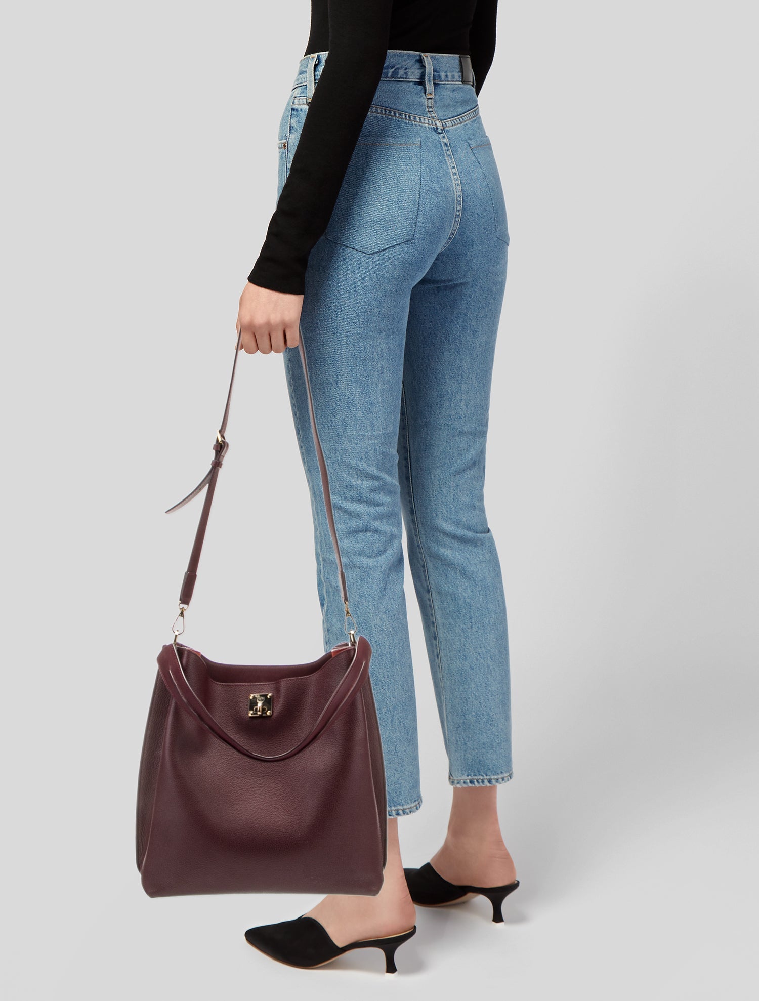 MCM Solid Leather Shoulder Bag